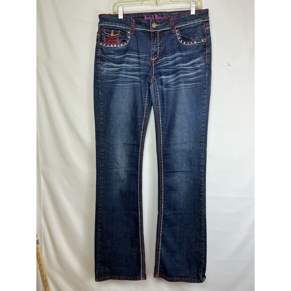 Ranch Royalty Women's 13 Blue Embroidered Rhinestone Embellished Denim Jeans - Picture 1 of 12